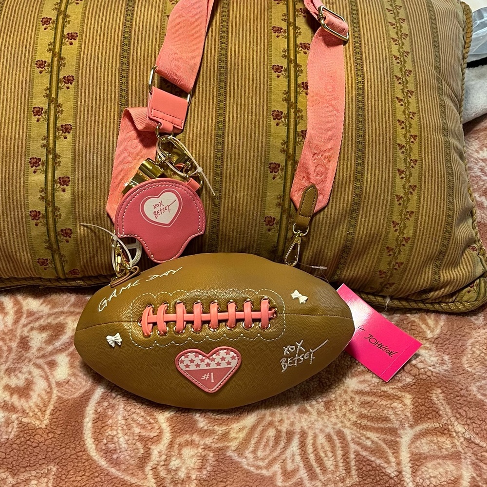 Betsey Johnson Brown and Pink Football Crossbody Bag